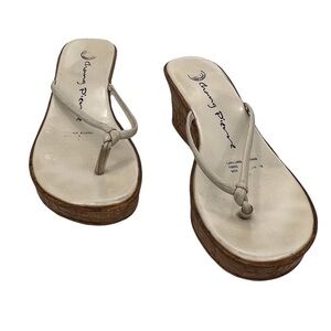 Chang Pierre White Cork Wedge T-Strap Sandals Size 39 Women's